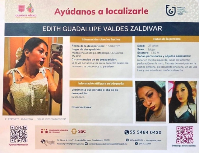 Edith Guadalupe Valdés, de 21 años, fue encontrada muerta tras ser reportada como desaparecida en la alcaldía Benito Juárez.