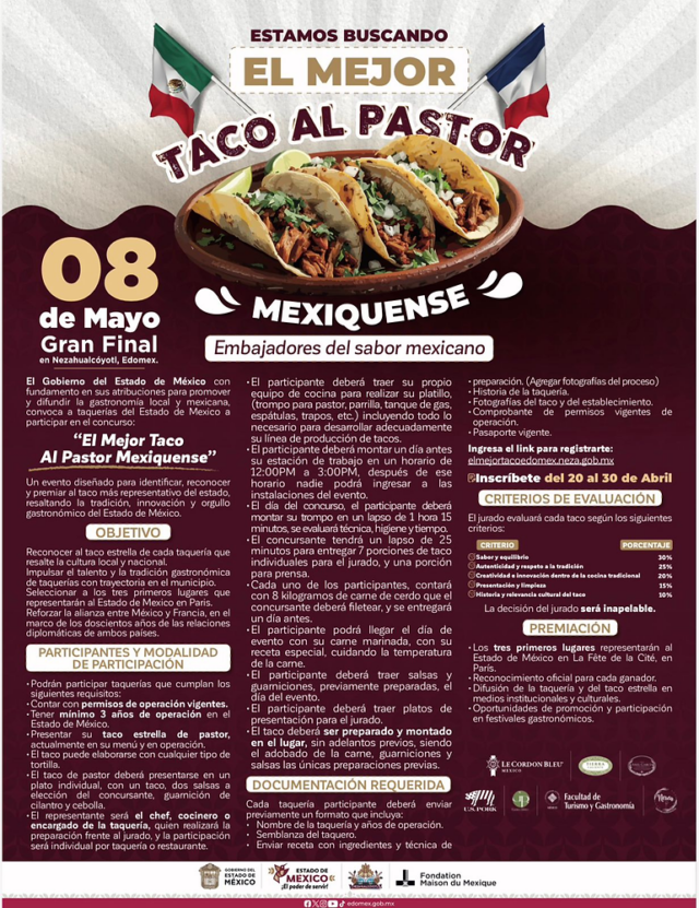 Participa en la búsqueda del mejor taco al pastor en Edomex. El ganador podrá viajar a París, una experiencia única.