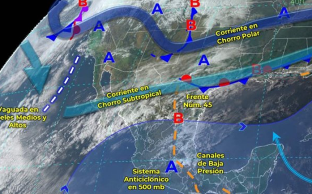 El frente frío número 45 impactará México, trayendo una masa polar y temperaturas frías que afectarán todo el país.