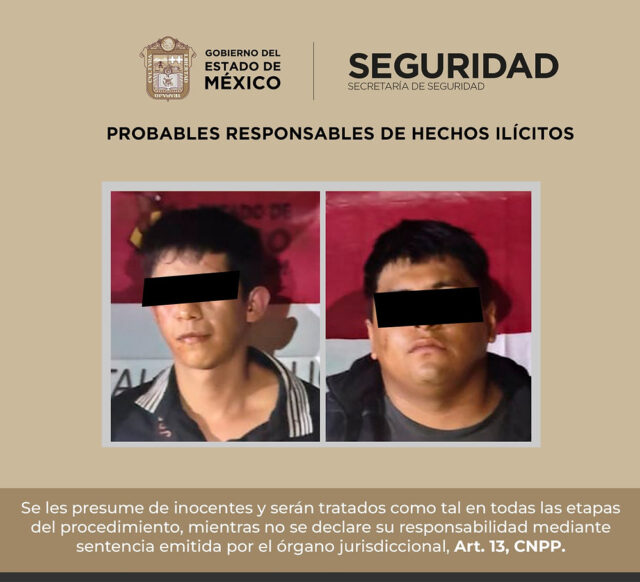 Dos sujetos fueron arrestados por la Secretaría de Seguridad tras un secuestro en Tecámac, con armas y equipo decomisado.