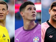 Manuel Neuer y Thibaut Courtois celebran con Orlando Gill tras el triunfo de Paraguay Los gestos de Manuel Neuer y Thibaut Courtois hacia Orlando Gill reflejan la camaradería tras la clasificación de Paraguay ante Alemania.
