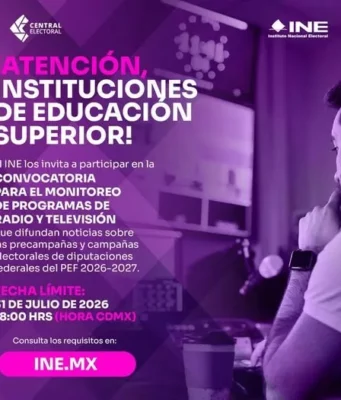 INE Edomex convoca a universidades a monitorear medios PEF 2026-2027 Instituciones de educación superior en Edomex pueden participar en el monitoreo de radio y televisión para el PEF 2026-2027.