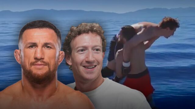 Mark Zuckerberg y Merab Dvalishvili sorprenden al mundo con un intenso sparring en una plataforma flotante en medio del lago.
